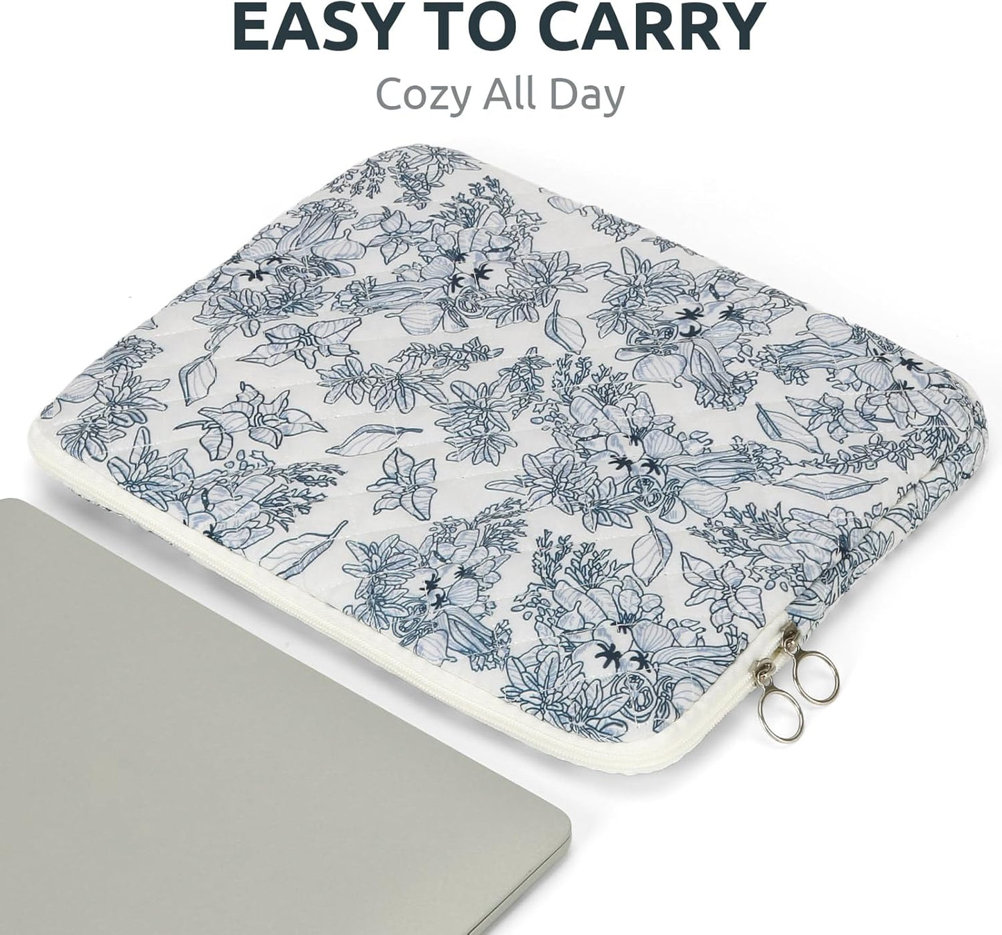 Puffy Laptop Sleeve 13-15.6 Inch Cute Quilted Laptop Protective Case Padded Floral Computer Sleeve for MacBook (B-Dark Blue, 11 Inch)