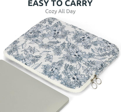 Puffy Laptop Sleeve 13-15.6 Inch Cute Quilted Laptop Protective Case Padded Floral Computer Sleeve for MacBook (B-Dark Blue, 11 Inch)