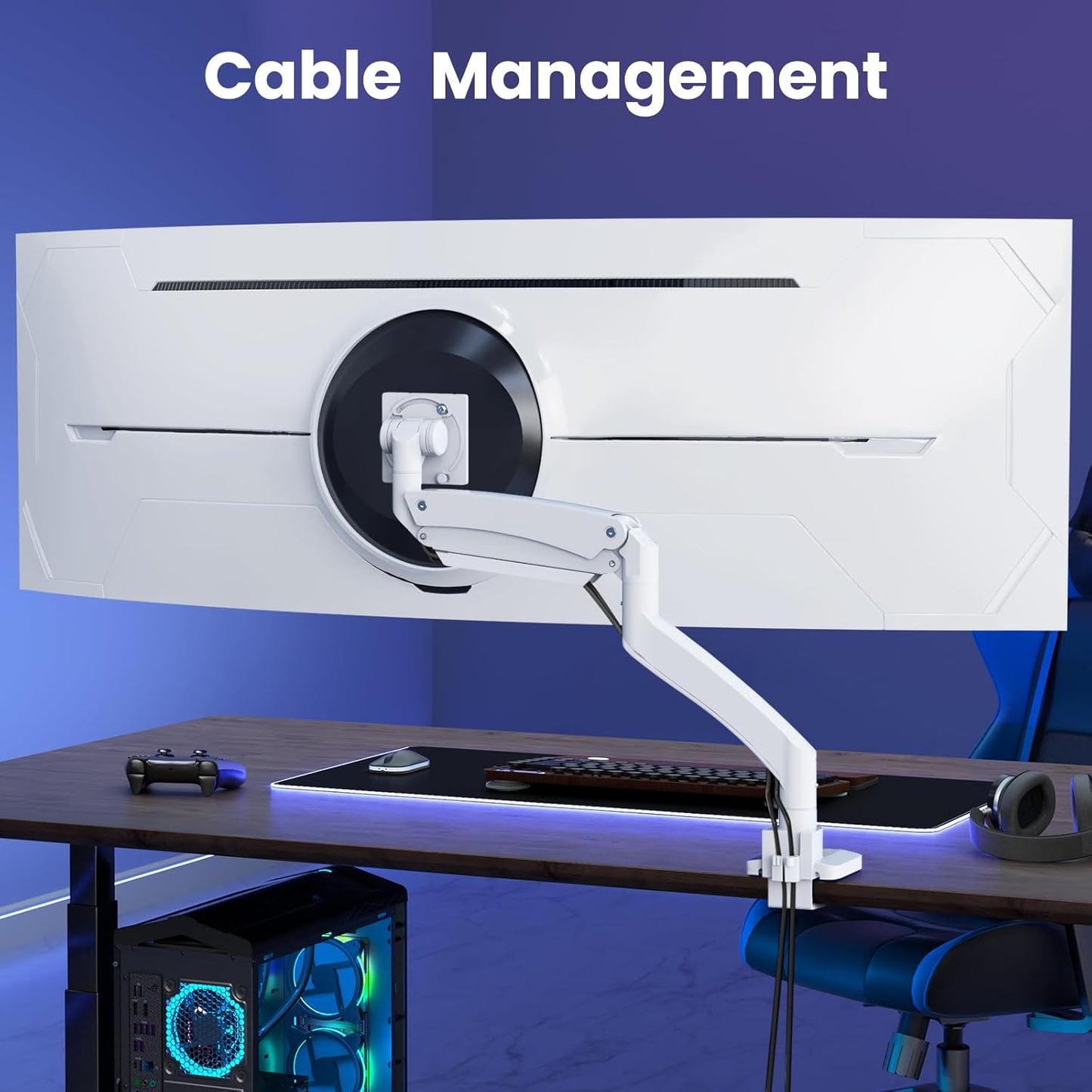 Ultrawide Monitor-Arm Heavy Duty 22-57‘’ - PUTORSEN Aluminum Single Monitor Mount Holds up to 59.4 lbs, Premium Adjustable Desk Mount Stand, VESA 75/100/200 mm, White