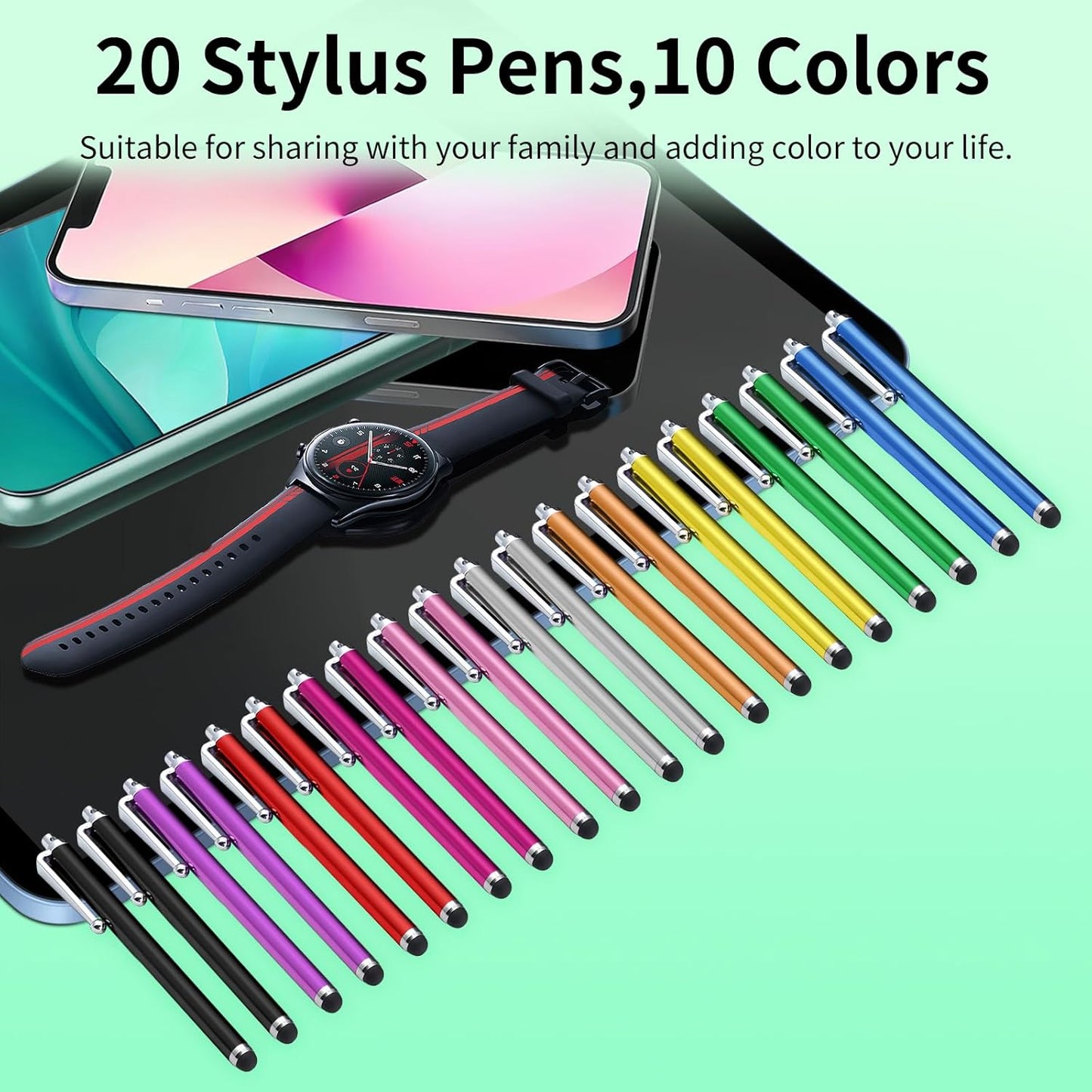 20 Pack Stylus Pen,Stylus Pen for Touchscreen High Precision and Sensitivity for Everyday Writing/Drawing,Universal Stylus Compatible with All Touch Screens,10 Colors