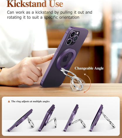GVIEWIN Magnetic Phone Ring Holder, Compatible with MagSafe Phone Grip with Adjustable Stand, Magnet Phone Ring Kickstand for iPhone 16 Pro Max/Plus/15/14/13/12 Series/Other Phones (Purple)