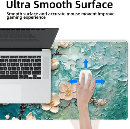 Galdas Gaming Mouse Pad XXL XL Large Long Extended Big Mousepad Non-Slip Rubber Keyboard Desk Pad with Stitched Edges for Laptop Home Office (31.5x11.8x0.08 Inch) … (Painting Flowers)
