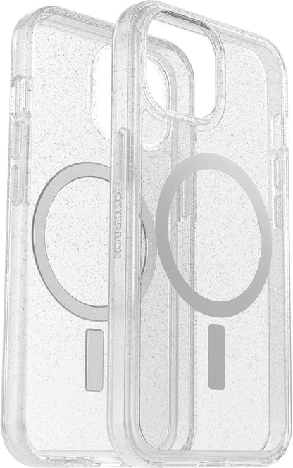 OtterBox iPhone 15, iPhone 14, and iPhone 13 Symmetry Series Clear Case - Stardust (Clear/Silver), Snaps to MagSafe, Ultra-Sleek, Raised Edges Protect Camera & Screen