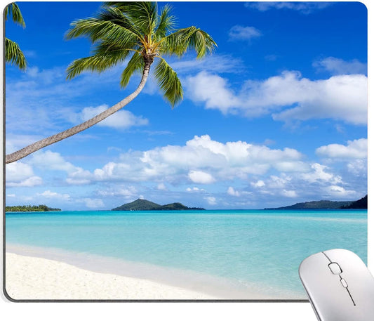 Mouse Pad, Beach Design Mouse Pad, Washable Square Cloth Mousepad for Office Laptop, Non-Slip Rubber Computer Mouse Pads for Wireless Mouse, Cute Mouse Pads for Desk