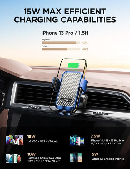 Wireless Car Charger, Phone Holders for Your Car, 15W Auto Clamping Phone Mount Car Accessories for iPhone 16 15 14 13 12 Mini Pro Max 11, Samsung Galaxy S24 Ultra S23 S22+ Note 20, etc - Blue