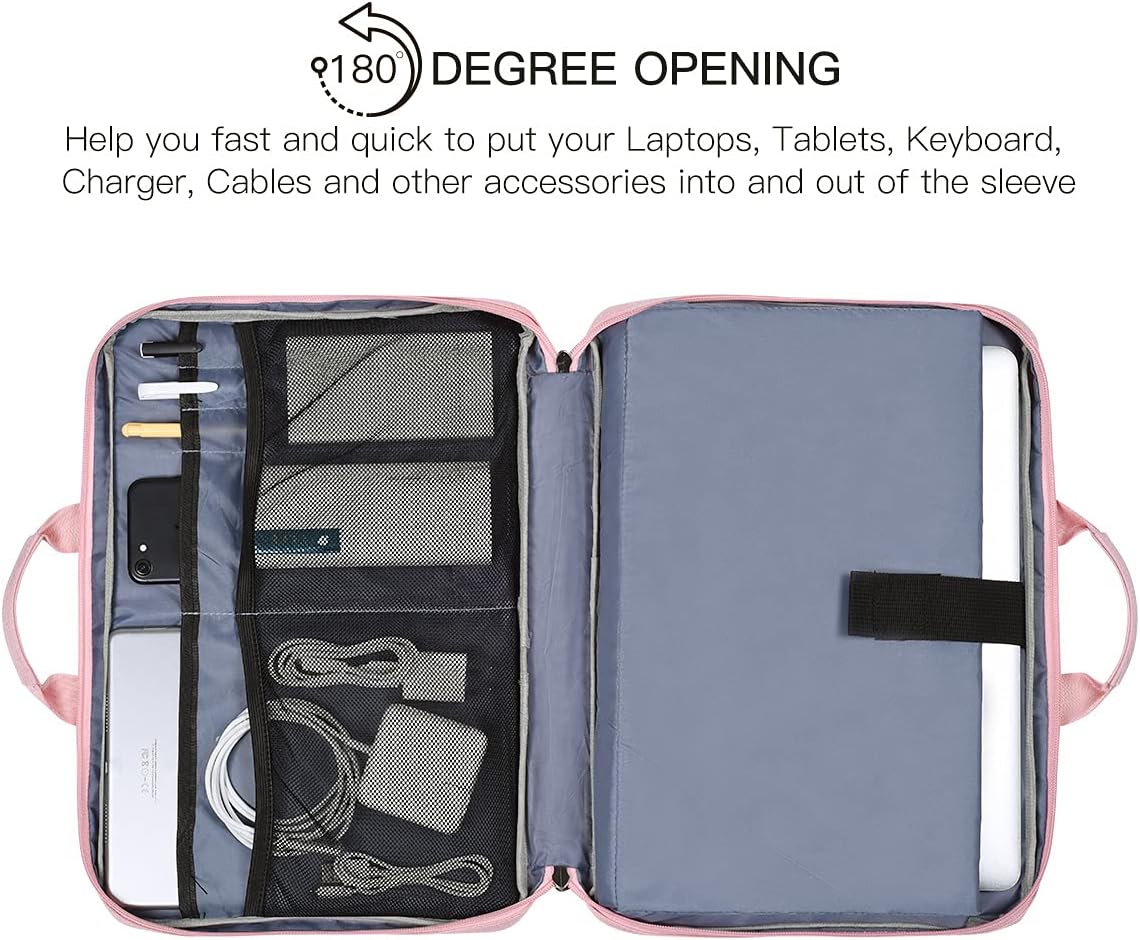 14 15 Inch Laptop Case Women Ladies Bag TSA Laptop Sleeve for MacBook Pro 14" M4/M3/M2/M1, Macbook Air 15 M4/M3, Dell XPS 15/Inspiron 14, Acer HP Lenovo ASUS Chromebook 14" Notebook Case Bag, Pink