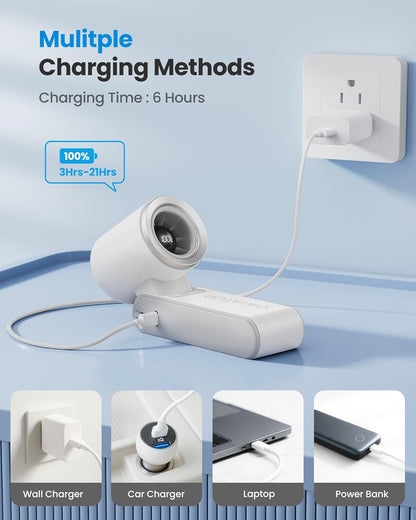 Gaiatop Portable Handheld Mini Fan, 21 Working Hours 6 Speeds, Rechargeable Battery Operated, 180° Foldable with LED Display, Small Desk Personal Fan for Women Gifts Travel, Working- White