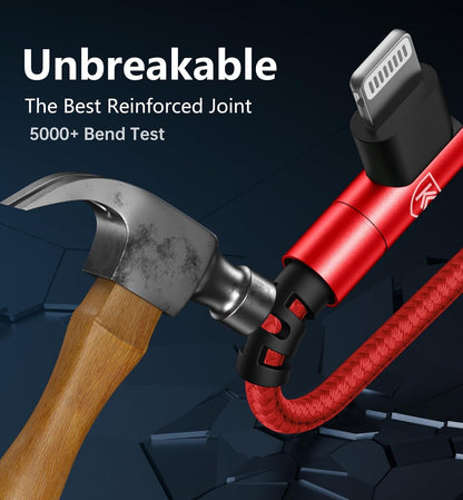 USB C to Lightning Cable 6FT, 90 Degree iPhone Charger Cables [Apple MFi Certified] 3Pack Fast Charging Cord Nylon Braided USB C Lightning Cable Compatible with iPhone 14/13/12/11/Pro Max/Plus/8/7-Red