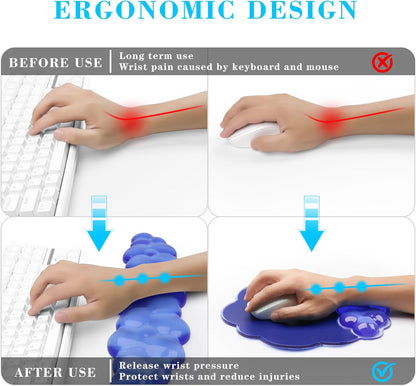 Gel Cloud Keyboard and Mouse Wrist Rest, Cute Wrist Support and Arm Support Rest for Typing Pain Relief，Suitable for Office/Computer/Laptop/Gaming Set-Blue