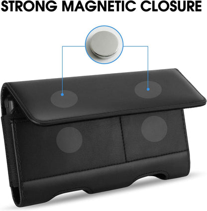 BECPLT for iPhone Air 17 Pro Max 16/15/14/13/12/11 Pro Max Holster Case Belt Clip Case Leather Holster Pouch Belt Case with Card Holder for Galaxy S25+ S24/S23/S22/S21 Plus -Black