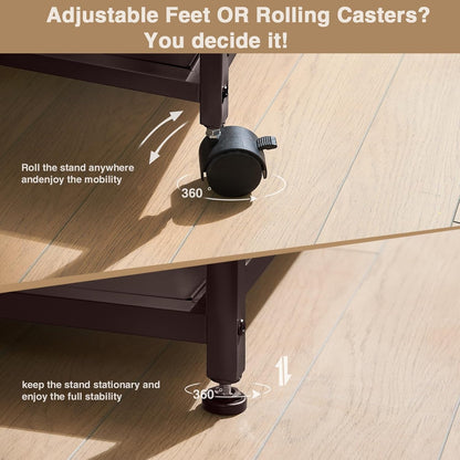 Lauren&Harold 34'' Printer Stand with Power Outlets & USB Ports, 3-Tier Adjustable Rolling Cart, Heavy Duty 150LBS Storage Table with Wheels for Office, Kitchen, Living Room, Bronze