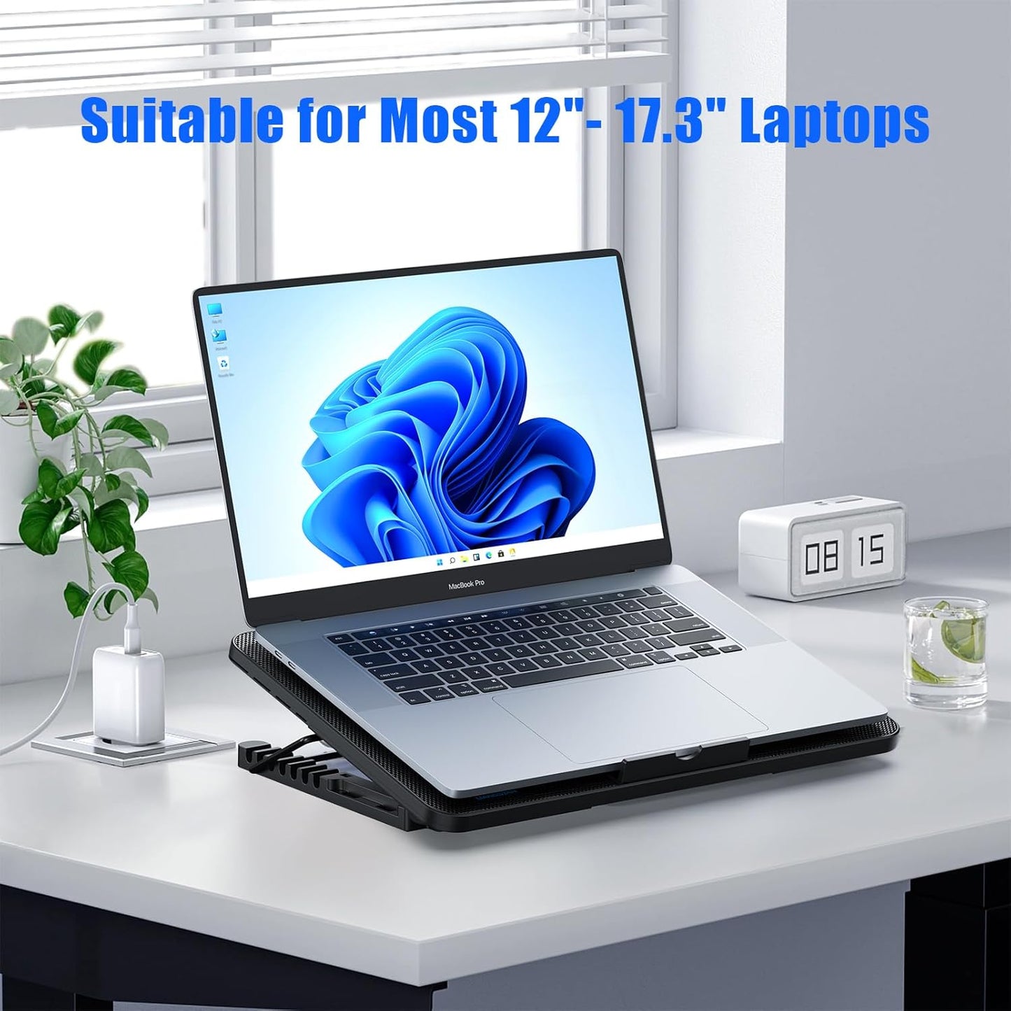 LIANGSTAR Laptop Cooling Pad, Laptop Cooler with 8 Quiet Fans for 12-17 Inch Gaming Laptop Fan Cooling Pad Stable Stand 7 Height & Wind Speed Adjustable, 2 USB Port & Phone Holder
