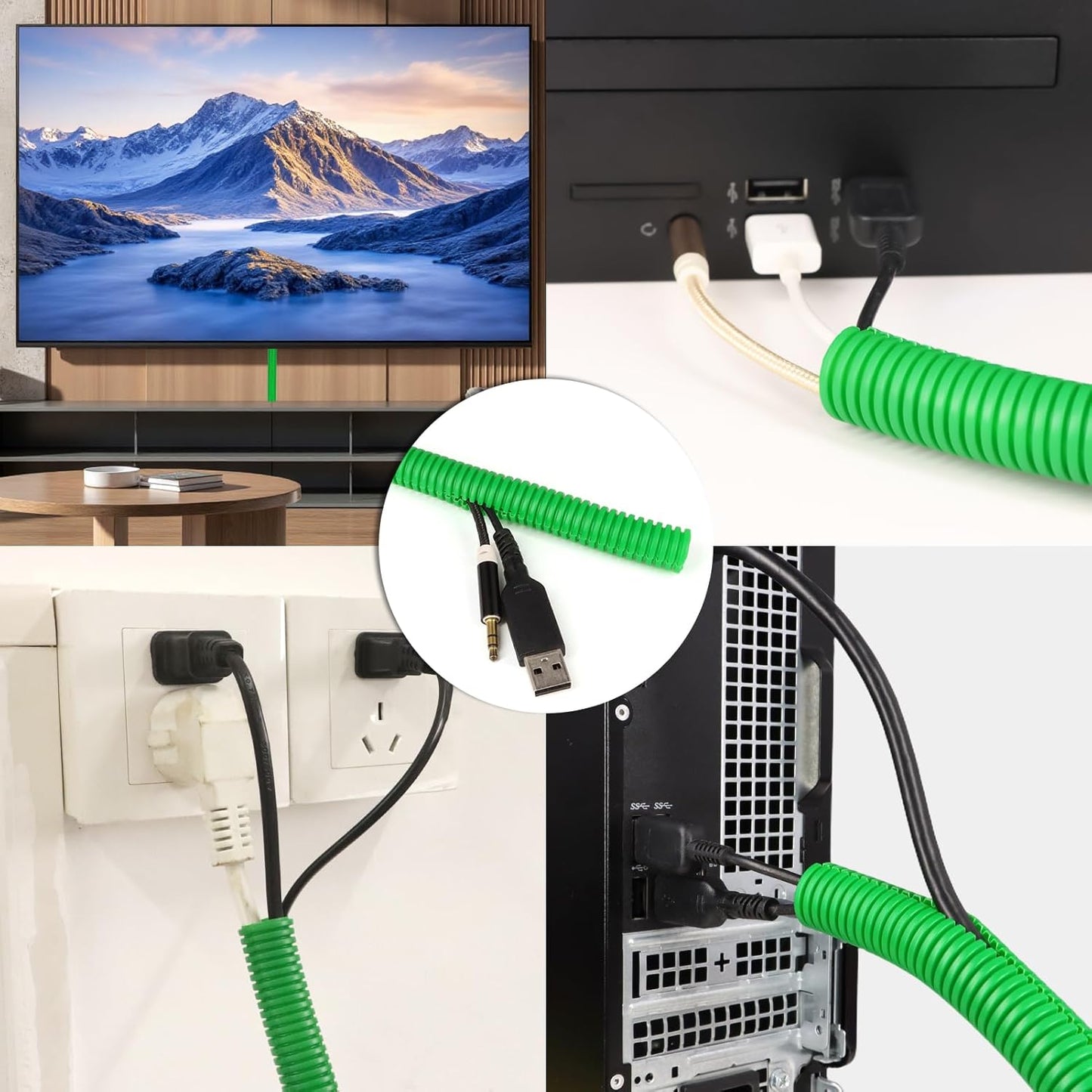 Split Wire Loom Tubing,10,25ft Cord Protectors from Pets No Chew, Flexible Wire Covers Cord Protectors, Protective Split Cable Sleeve for Automotive Home Industrial Wires(Green, 1.12inch-10ft)