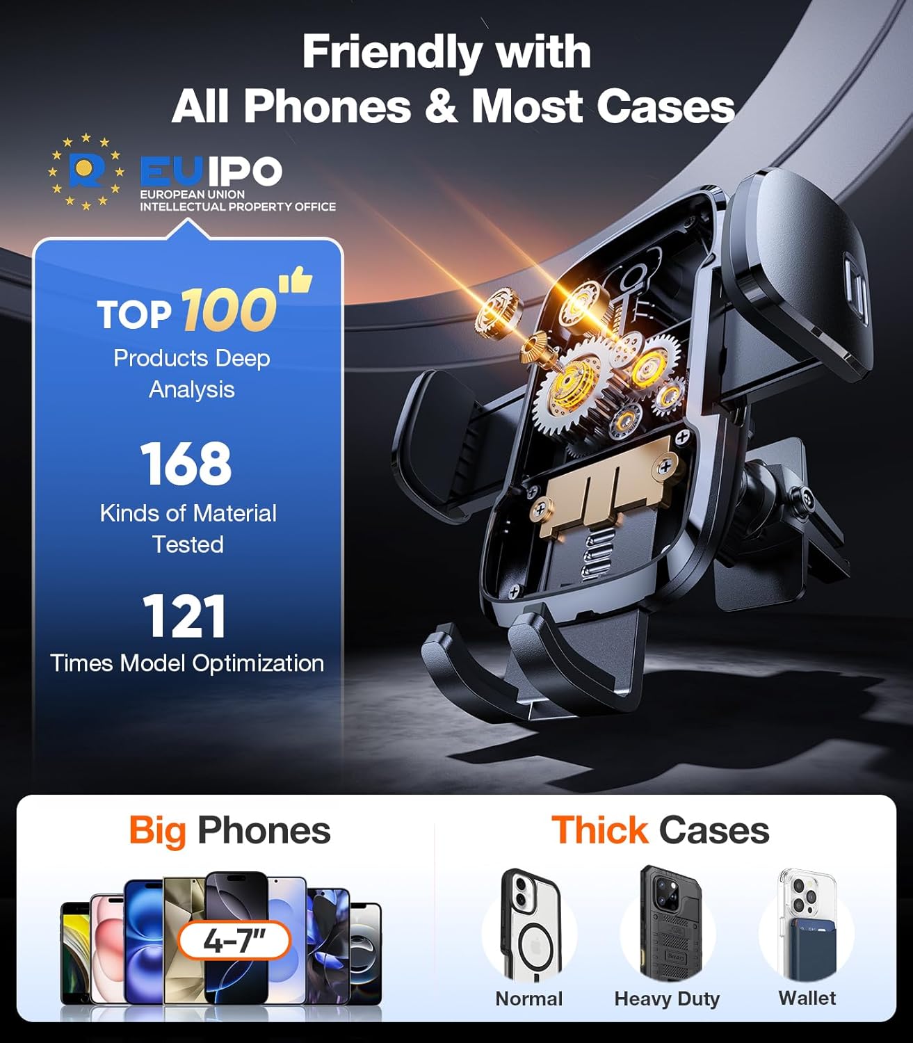 TORRAS [Ultra-Durable Cell Phone Holder for Car, Universal Mount Dashboard Windshield Vent Compatible with iPhone 16 15 14 13 12 Pro Max, Samsung Galaxy S23+ Ultra S10 Note Plus