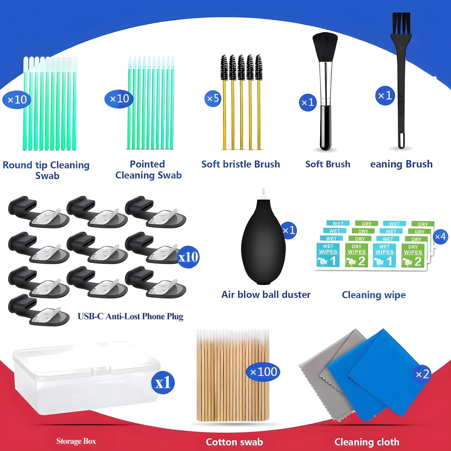 10 PCS USB Type C Anti Dust Plugs Cover, C-Type Port Dust Plug, Anti-Lost USB C Charging Port Dust Covers Protectors for 15 16 Plus Pro Max, Samsung, with Digital Product Cleaning Kit