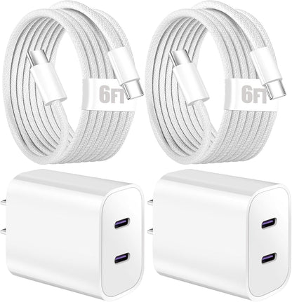 iPhone 16 15 Charger Fast Charging,6FT Woven USB C Charger Fast Charging Cord,2Pack Dual Port USB C Chargers Block,Double Type C Chargers for iPhone 16 Pro Max/16 Pro/16/16e,15 ProMax/15 Plus,iPad Pro