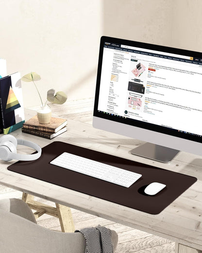 YSAGi Non-Slip Leather Desk Pad, Waterproof Laptop Computer Desk Keyboard Mat, Table Protector Blotter Mat, Large Mouse Pad for Office/Work/Home/Decor(Dark Brown, 31.5" x 15.7")