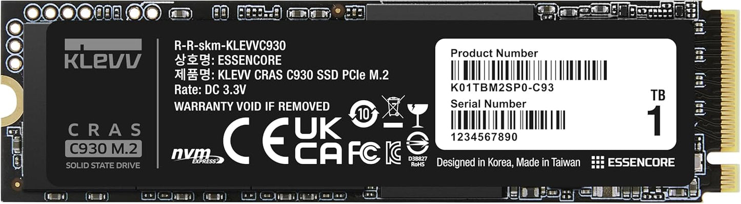 KLEVV CRAS C930 1TB M.2 2280 NVMe PCIe Gen4x4 Internal Gaming SSD Aluminium Heatsink Included, Compatible with PS5, up to 7400MB/s with DRAM Cache (K01TBM2SP0-C93)