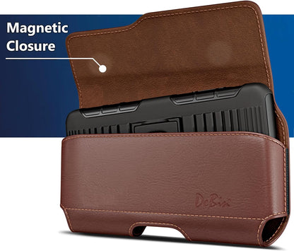 DeBin Holster for Large iPhone Plus, ProMax 16 15 14 13 12 11 Xs Max - Cell Phone Belt Holder Case with Clip Carrying Pouch Cover (Fits Phone with Protective Case on) Brown