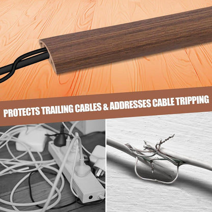 Floor Cord Cover Cable Cavity Self Adhesive Cord Hider Floor 3.3FT Floor Cable Management Power Cord Protector Floor Electric Cord Covers for Offices, Gym, Exhibitions (Misty Brown Wood, 1.18" x 3.3')