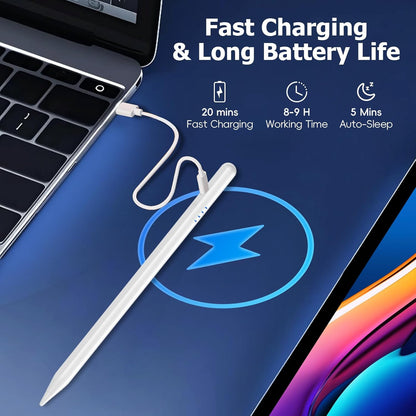 Stylus Pen for iPad Pencil 10th Generation,20 Mins Fast Charge with Tilt Sensitivity&Palm Rejection Stylist for(2018-2025)Apple iPad 6/7/8/9/10/11(A16), Air3/4/5/M2/M3, Mini5/6, Pro 11"/12.9"/M4,White