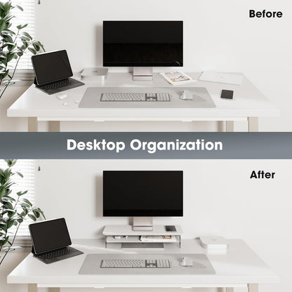 Fenge Acrylic Monitor Stand Riser, 23.6 Inches Monitor Stand with Metal Storage, 2 Tier Acrylic Computer Riser for Desk, Clear Laptop Stand for PC, Laptop, Printer, TV, White