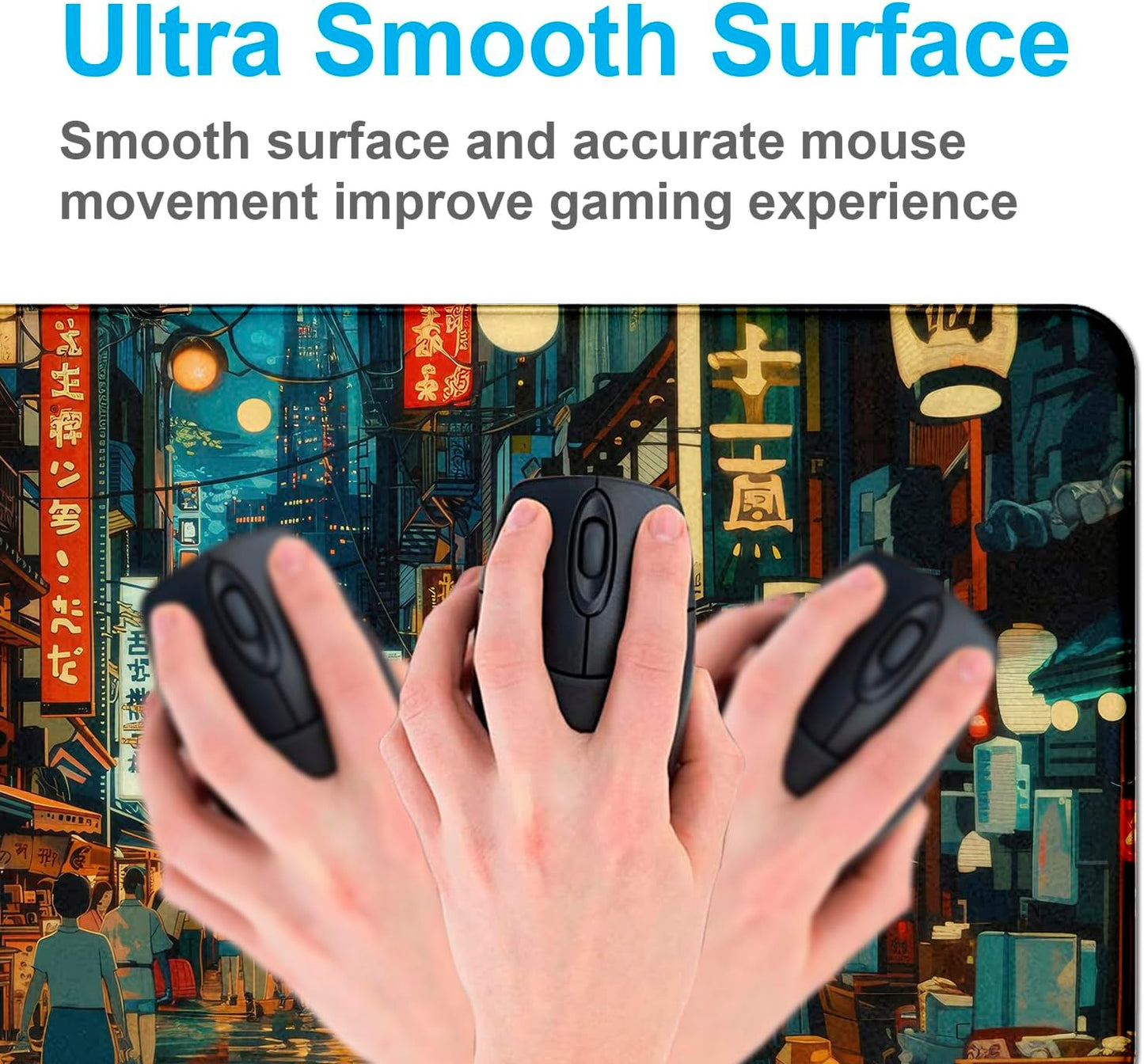 Cute Japanese Street Desk Mat, Anime Tokyo Street Night Scene Large Mouse Mat XXL, Computer Desk Mat 35.4 x 15.7 x 0.12 Inches