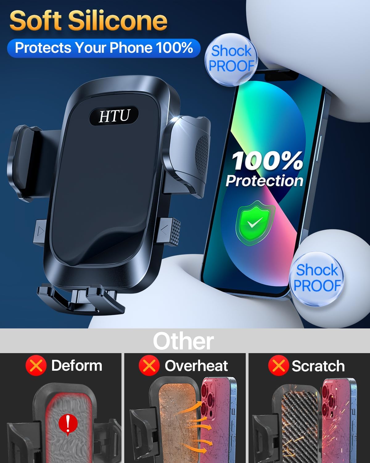 HTU 2025 Best Car Phone Holder 【Ultimate 5-in-1 & Upgraded 100+LBS Strongest Suction】【True Military-Grade & Safety Cert】 360° Windshield Dashboard Vent Mount for iPhone Android & Truck, Deep Black