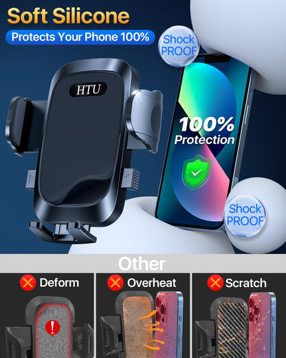 HTU 2025 Best Car Phone Holder 【Ultimate 5-in-1 & Upgraded 100+LBS Strongest Suction】【True Military-Grade & Safety Cert】 360° Windshield Dashboard Vent Mount for iPhone Android & Truck, Deep Black