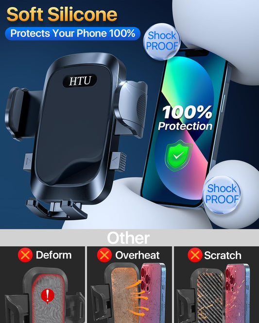 HTU 2025 Best Car Phone Holder 【Ultimate 5-in-1 & Upgraded 100+LBS Strongest Suction】【True Military-Grade & Safety Cert】 360° Windshield Dashboard Vent Mount for iPhone Android & Truck, Deep Black
