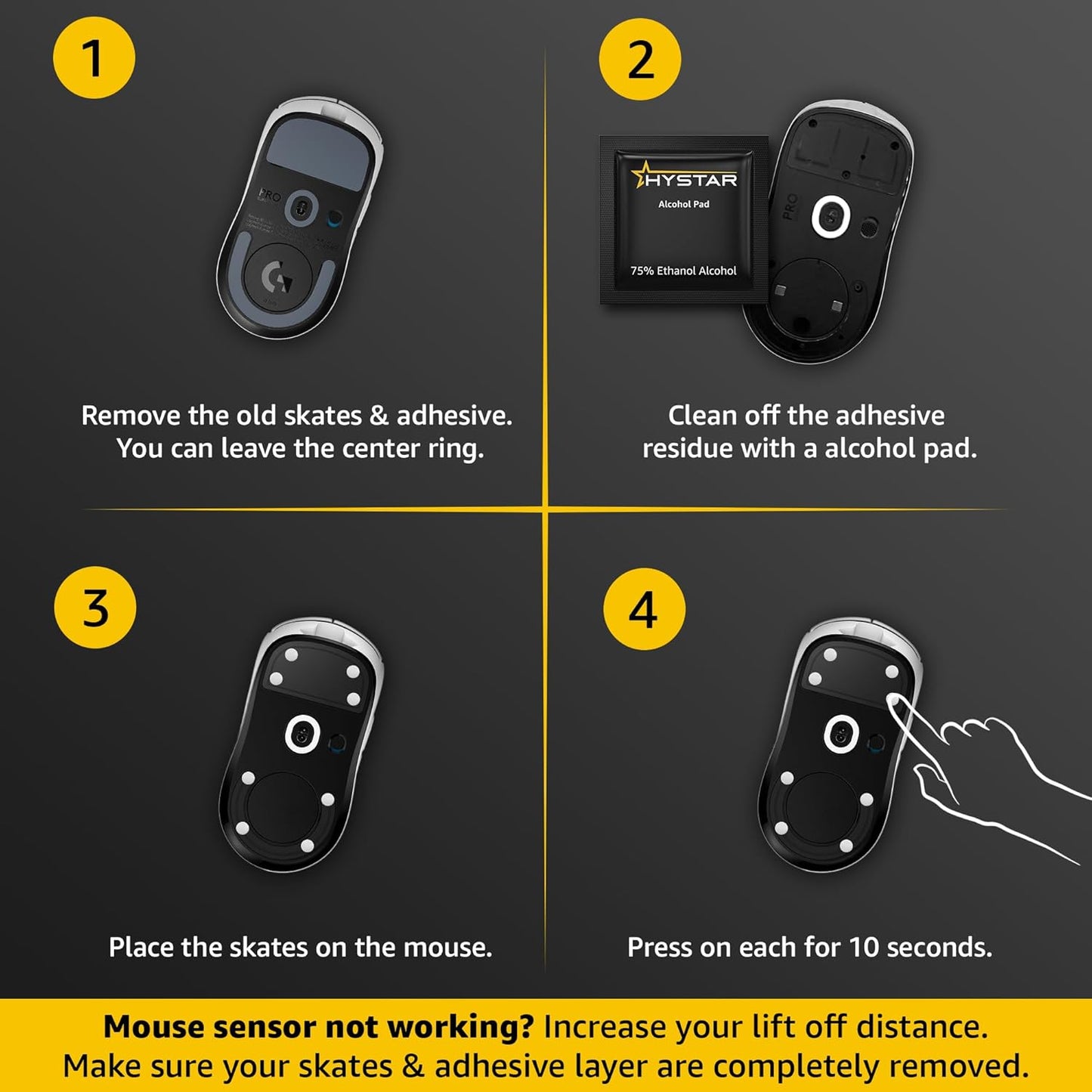 Hystar® Aero Glides | 40 Dot Mouse Skates for Glass Mousepad | High-Density PTFE | Rounded and Polished for Quiet Use