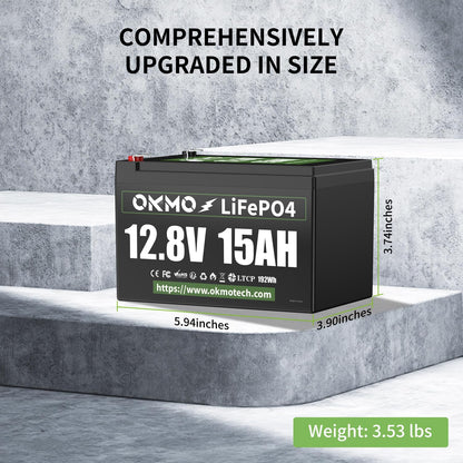 12V 15Ah Lithium Battery, Rechargeable LiFePO4 4000+ Cycles Rechargeable Battery Built-in 12A BMS for Scooter, Power Wheels, Fish Finder, UPS, Lighting and More