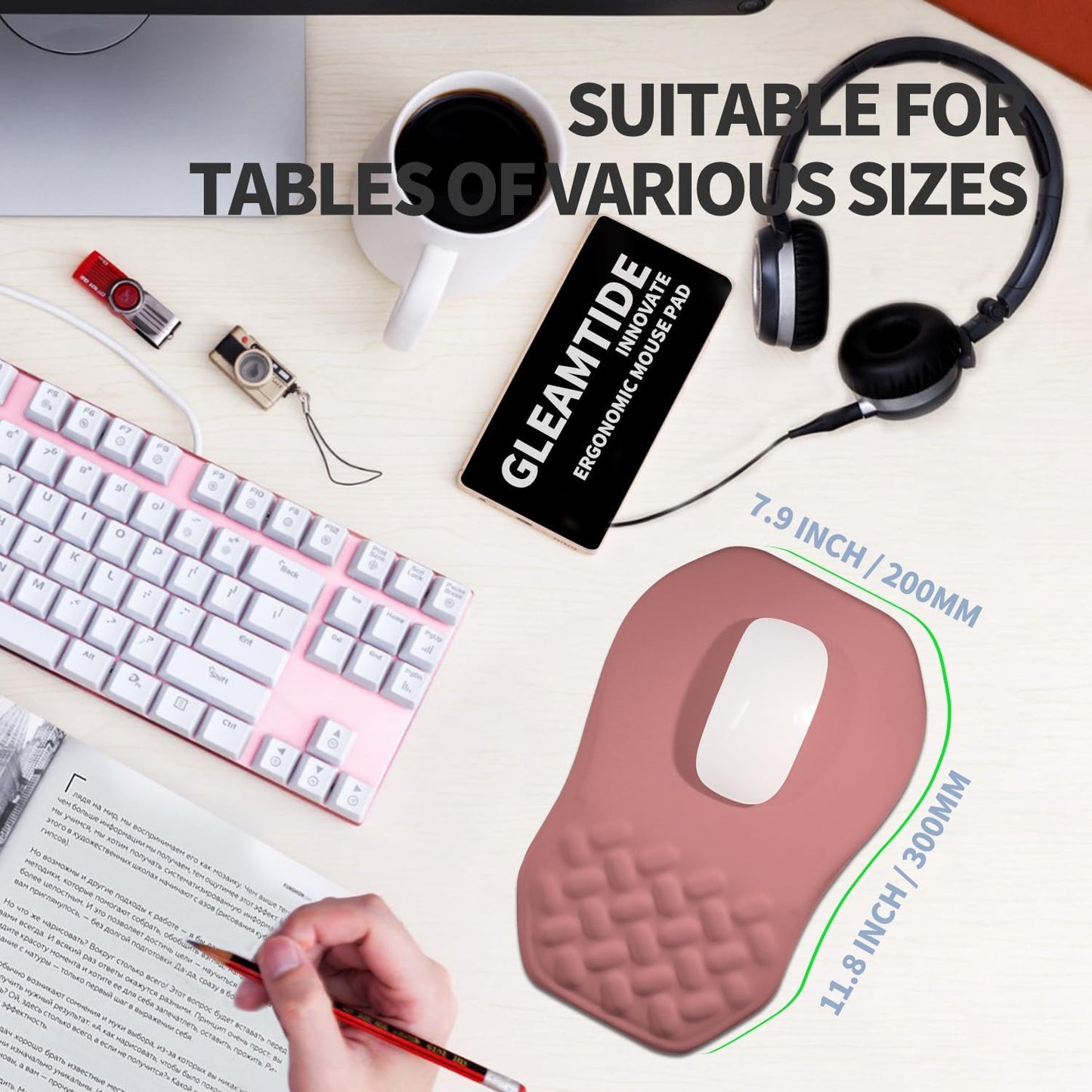 Ergonomic Raised Mouse Pad Wrist Support with Bilateral Slope Memory Foam Mousepad for Wrist Rest and Carpal Tunnel Pain Relief 11.8x7.9〃 Salmon Pink