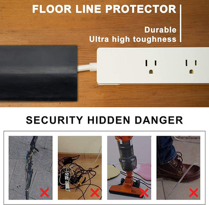 20Ft Floor Cord Cover Silicone Cable Protector Easy to Install Wire Organizer and Hider for Home, Office, Garage (Black-2PCS 10Ft, Total 20Ft)
