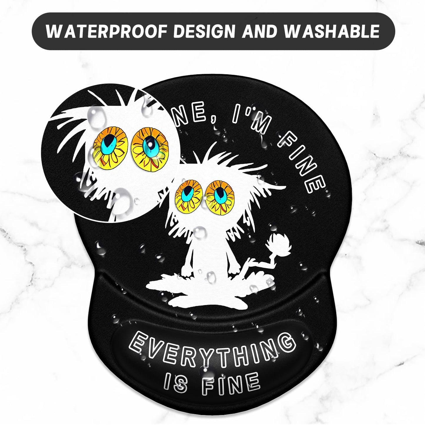 ITNRSIIET Ergonomic Mouse Pad with Gel Wrist Support Small Wrist Rest Smooth Surface Non-Slip PU Base Comfortable Office Supplies Pain Relief, 8.7 x 7.2 inches, Funny Cat