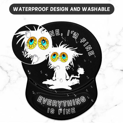 ITNRSIIET Ergonomic Mouse Pad with Gel Wrist Support Small Wrist Rest Smooth Surface Non-Slip PU Base Comfortable Office Supplies Pain Relief, 8.7 x 7.2 inches, Funny Cat