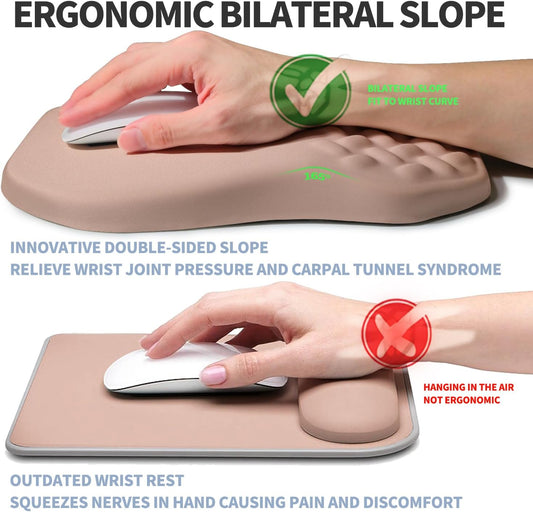 Ergonomic Raised Mouse Pad Wrist Support with Bilateral Slope Memory Foam Mousepad for Wrist Rest and Carpal Tunnel Pain Relief 11.8x7.9〃 Apricot Pink