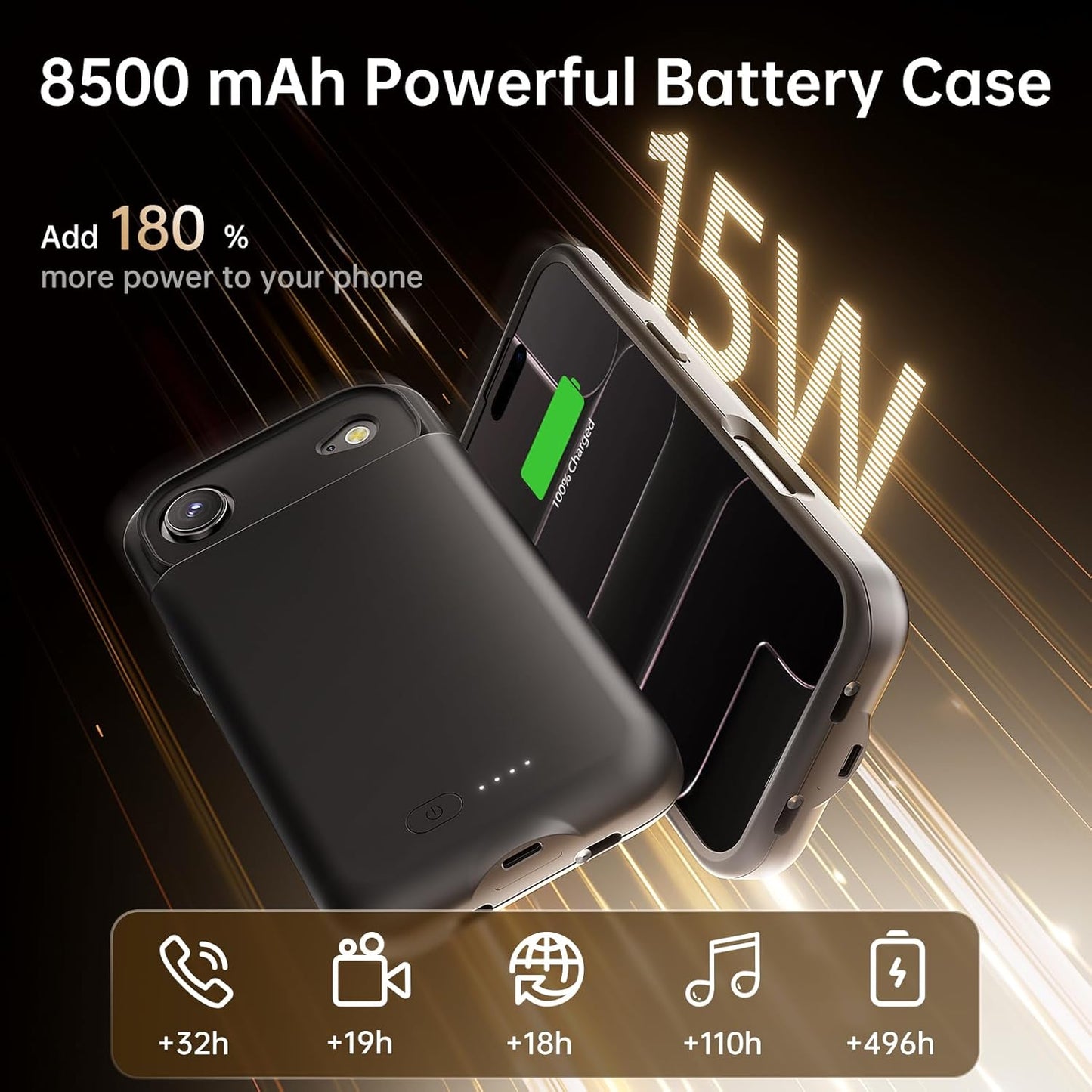 GIN FOXI Battery Case for iPhone 17 AIR, Charging Case Charger 8500mAh Ultra-Slim Lightweight Powerful Battery Pack 15W Fast Rechargeable Anti-Fall TPU Juice Box for iPhone 17 AIR (6.5") Black