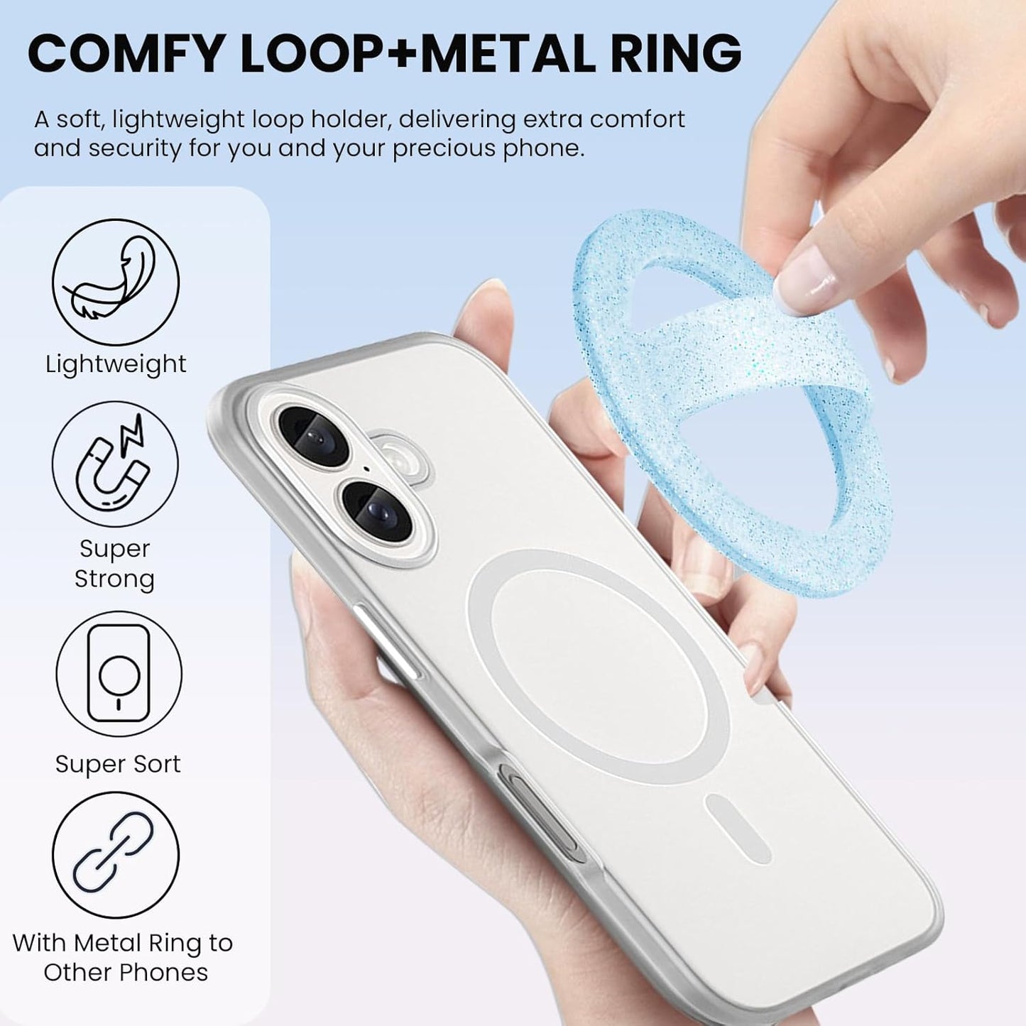 Magnetic Silicone Ring Grip Phone Holder, Loop Grip Phone Holder,Magnetic Phone Loop,Magsafe Phone Grip,Compatible with Magsafe for iPhone 16/15/14/13/12 Series (Blue Sparkle)