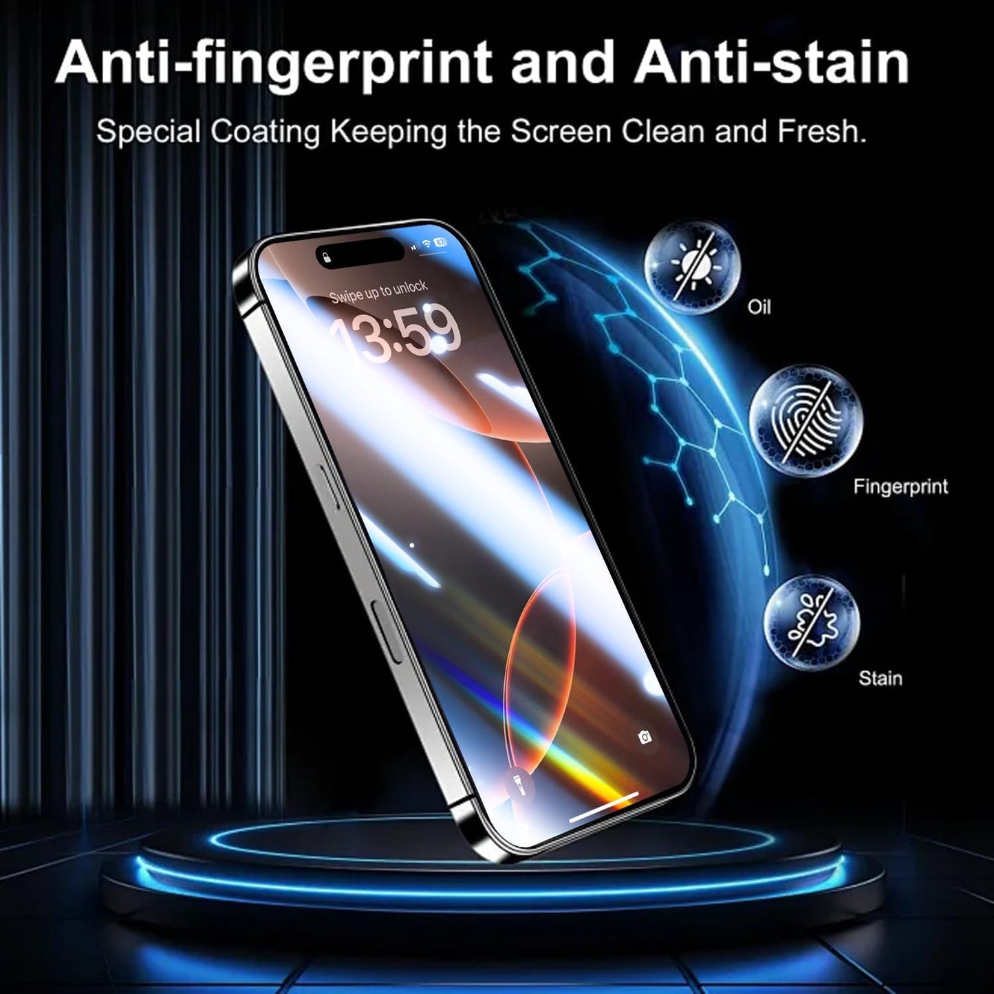 OneFish Privacy Screen Protector for iPhone 15 Pro Max, Full Edge Coverage 6.7" 15 Pro Max, Bubble Free, Easy Installation, Auto Dust-Elimination, 2 Pack