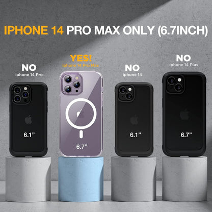 Miracase Magnetic for iPhone 14 Pro Case 6.1 inch, (Compatible with MagSafe) Upgrade Full-Body Clear Phone Bumper Case with Built-in 9H Tempered Glass Screen Protector, Magnetic Clear