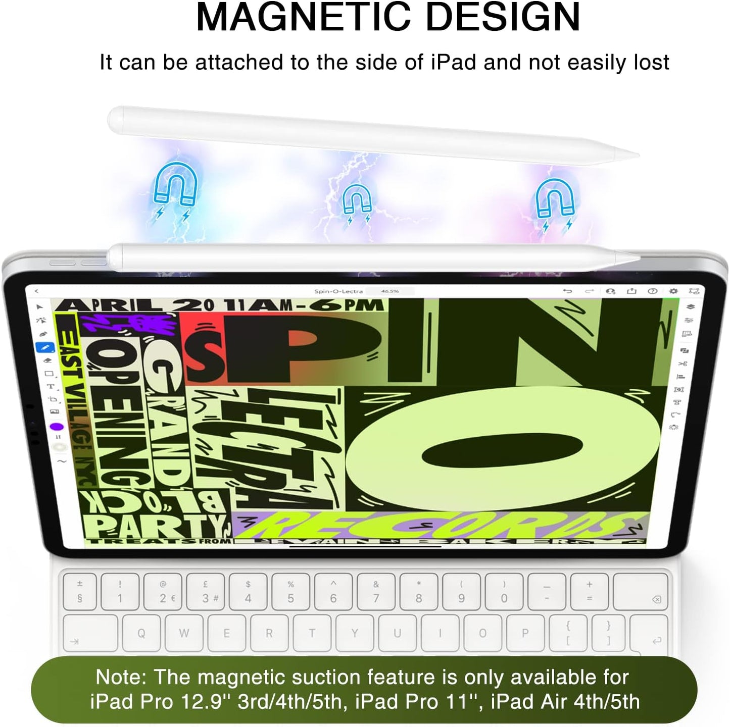 Stylus Pen for iPad 2018-2025, Fast Charging Magnetic Pencil (1st Generation) with Tilt Sensitivity & Palm Rejection for iPad Air 3/4/5/M2/M3, iPad mini 5/6, iPad 6/7/8/9/10/11, iPad Pro 11"/12.9"/M4