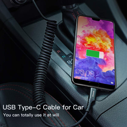 Baseus USB Type C Cable for Car, Retractable Cable(3FT) Curly USB A to USB-C Fast Charger Cord Compatible Samsung Galaxy S10 S9 S8 Plus Note 9 8, Moto Z, LG5/G6/V20, USB C Devices (Black)