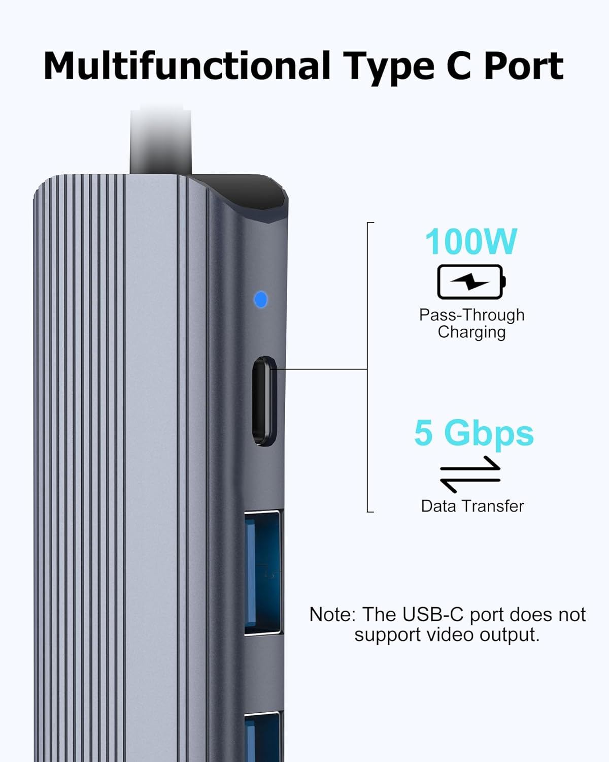 USB C Hub Ethernet HDMI Multiport Adapter for MacBook Pro/Air, iPad, Laptop Dock with 5Gbps USB A/C, 1Gbps RJ45 Gigabit Ethernet, 4K 30Hz HDMI, 100W Pass Through Charging