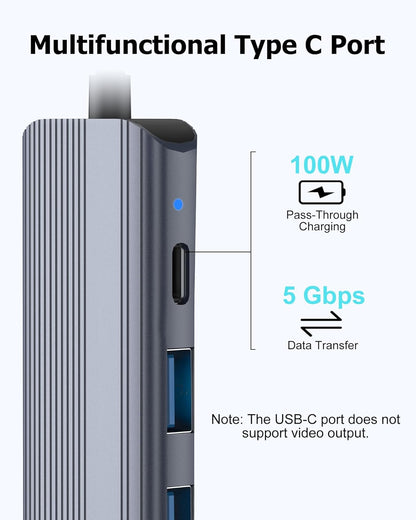 USB C Hub Ethernet HDMI Multiport Adapter for MacBook Pro/Air, iPad, Laptop Dock with 5Gbps USB A/C, 1Gbps RJ45 Gigabit Ethernet, 4K 30Hz HDMI, 100W Pass Through Charging