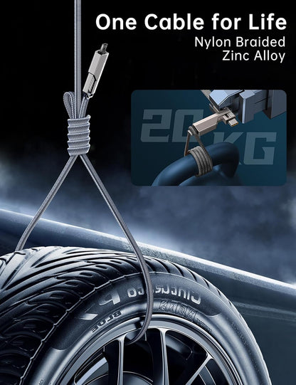 【One is Enough】 4-in-1 USB C to Micro Cable, High-Speed Charging & Fast Data Transfer,CarPlay & Android Auto Support Multi Charger Cord Combo Micro/Type C/USB A for iPhone/Samsung/iPad,5FT