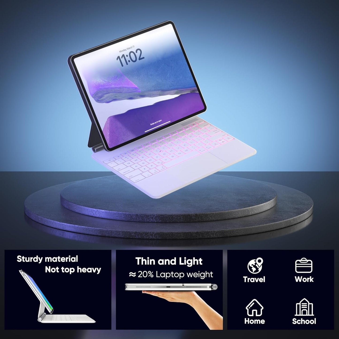 doqo Keyboard case for iPad Air 13 (M2) 2024/(M3) 2025 and iPad Pro 12.9(6th,5th,4th,3rd Gen),Magic Keyboard case with Multi-Trackpad for iPad Air 13,Pro 12.9 2018~2022 Slim 7 Color Backlit White