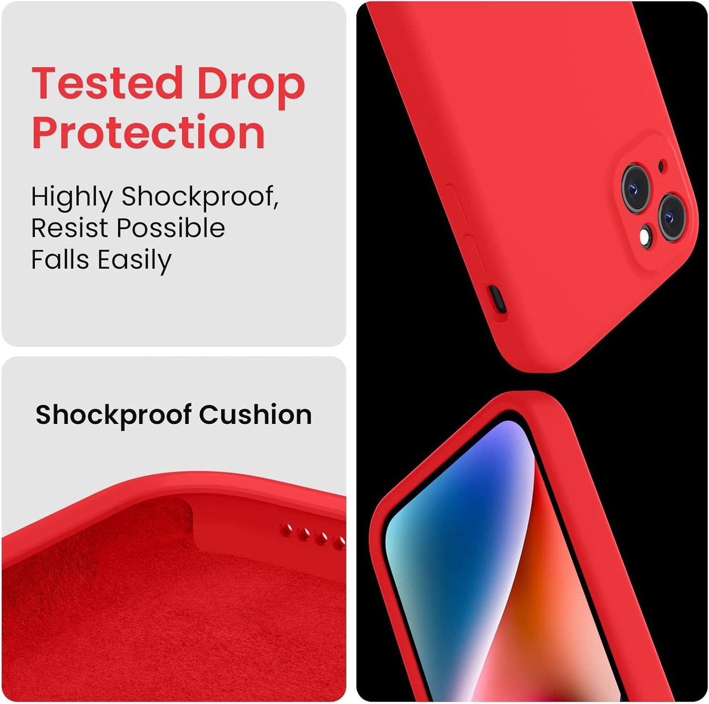 FireNova Designed for iPhone 13 Case, Silicone Upgraded [Camera Protection] Phone Case with [2 Screen Protectors], Soft Anti-Scratch Microfiber Lining Inside, 6.1 inch, Red