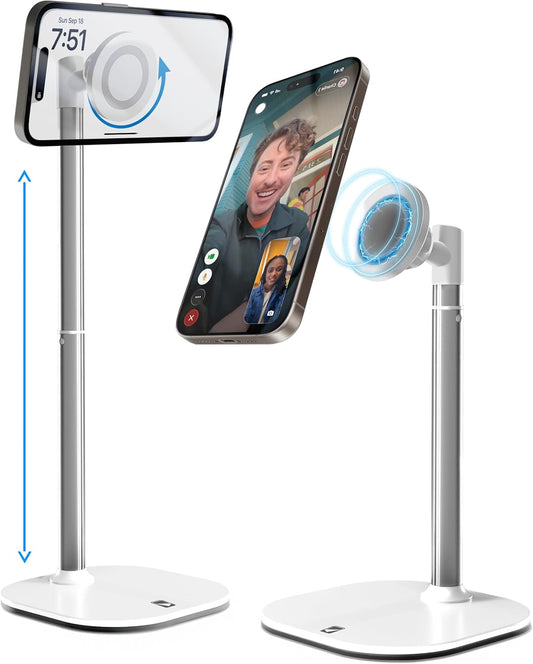 COOPER MagStand - Adjustable Magnetic iPhone Stand for Desk & Phone Holder for Video Recording, Compatible with MagSafe, Stand for iPhone 16 Pro Max, 15/14/13/12, Small Mag Safe Tripod (Cream White)