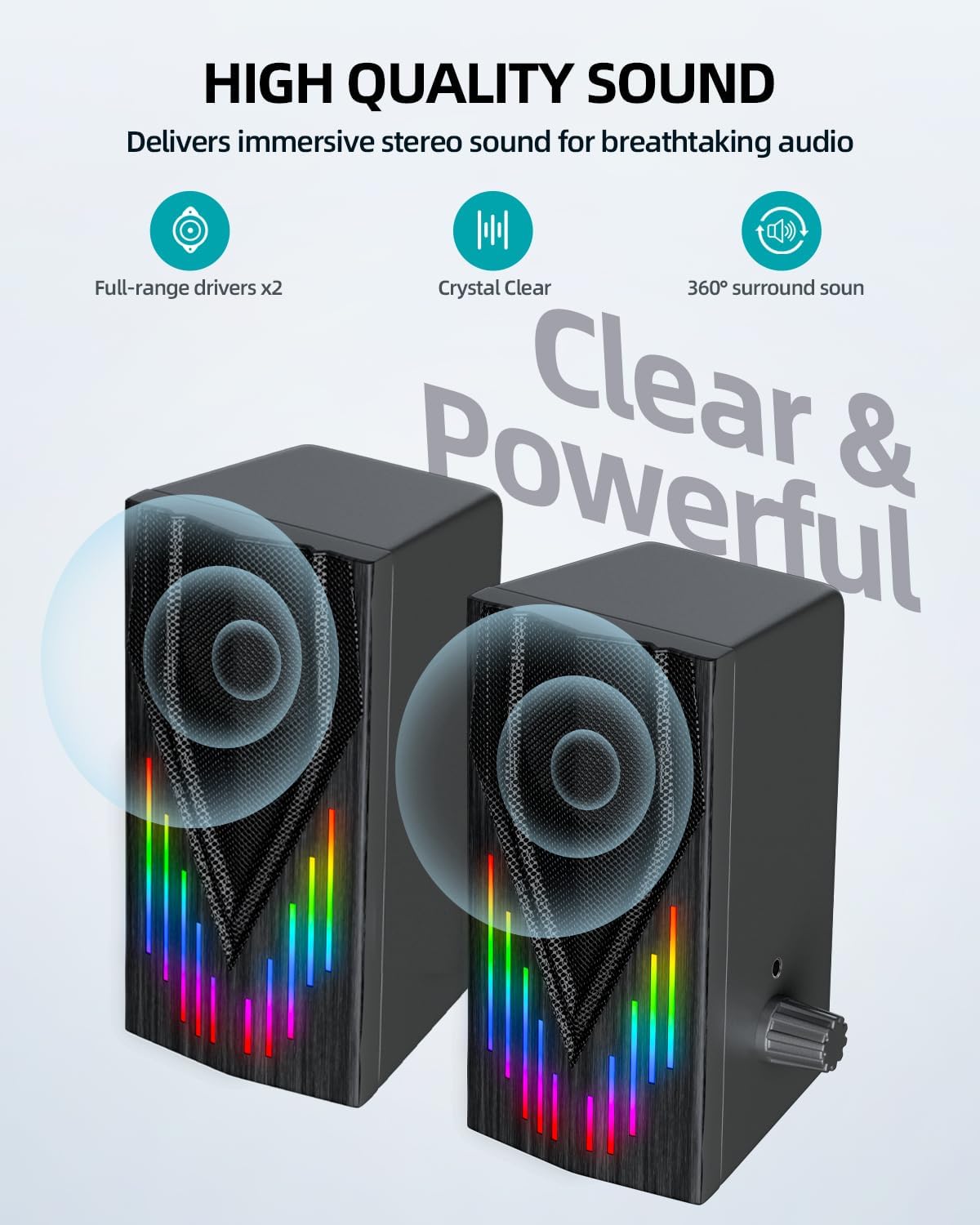 Computer Speakers with 6 Colorful RGB Lights,USB Powered 3.5mm Aux with Loud Stereo Sound,Headphone-in for Desktop,PC/Laptop/Tablet Phone